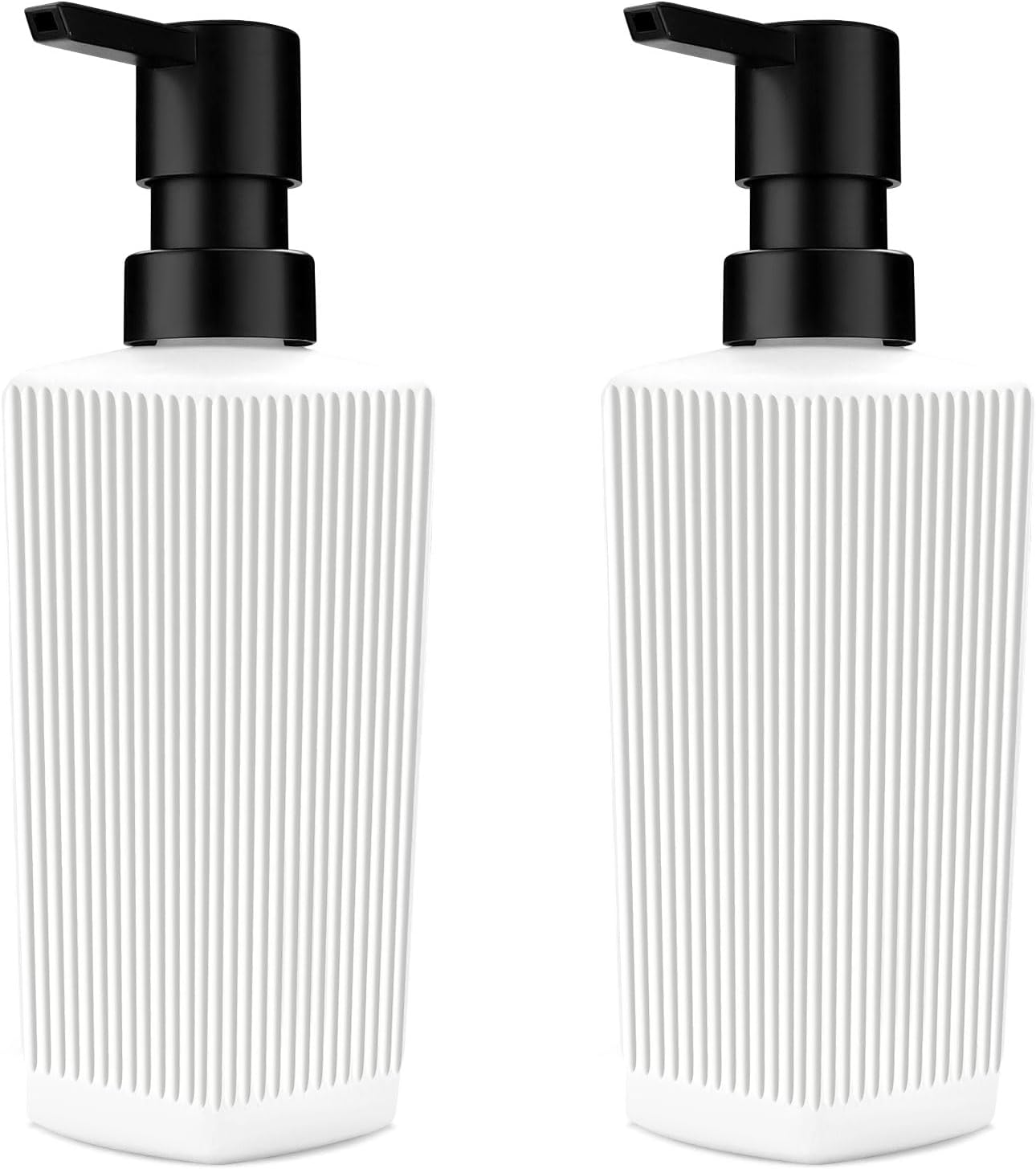 Diakey 2 Pack White Soap Dispenser, Soap Dispenser Bathroom, 12Oz Glass Hand Soap Dispenser with Pump, Dish Soap Dispenser for Kitchen, Refillable Ribbed Liquid Soap Dispenser Bottle