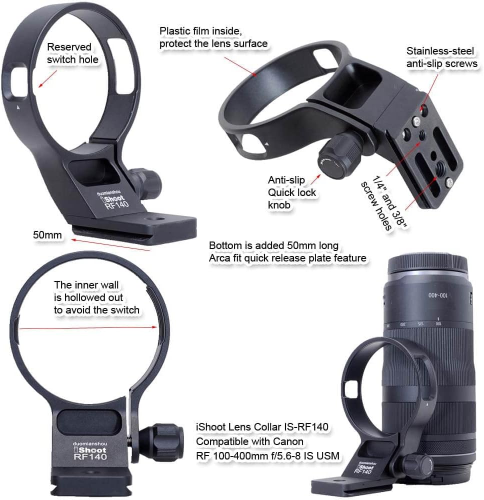 Ishoot Metal Lens Collar Tripod Mount Ring Compatible with Canon RF 100-400Mm F/5.6-8 Is USM, Lens Support Holder Bracket Bottom Is Arca-Swiss Fit Quick Release Plate Dovetail Groove image number 6