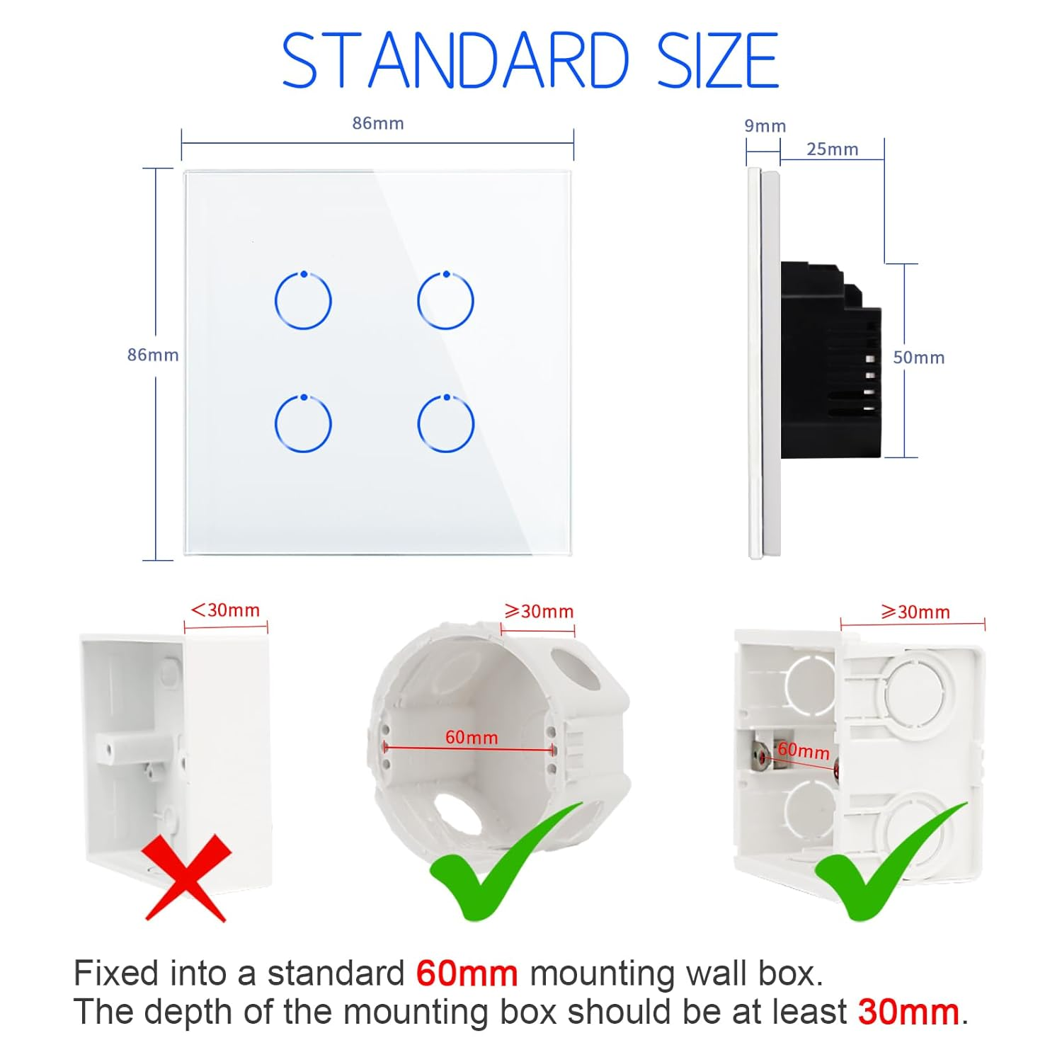 CNBINGO Smart Touch Light Switch Works with Alexa, Google Assistant - WLAN Switch Flush-Mounted - with Glass Panel - Wall Switch Quadruple in White - Neutral Conductor Required - 600 W/Compartment image number 2