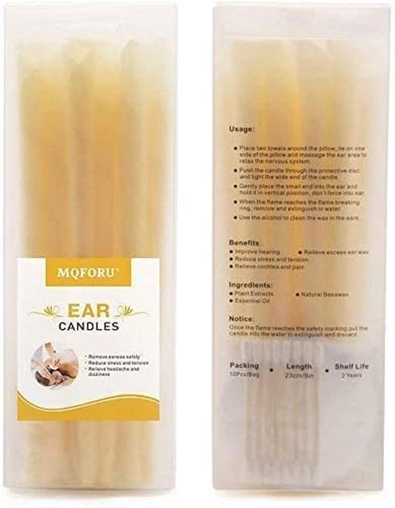 MQFORU Ear Candles Natural Beeswax Ear Candles Ear Wax Remover - 10Pcs with Protective Discs and Cotton Swab image number 2