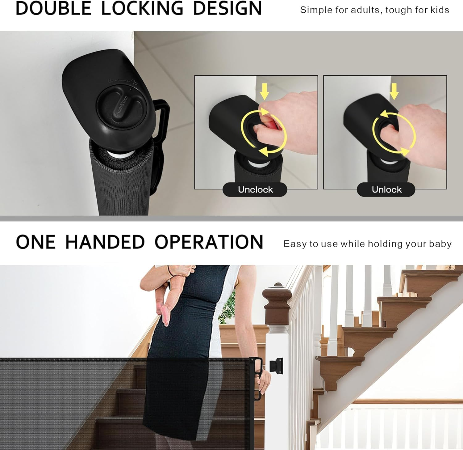 Retractable Baby Gate Retractable Driveway Gate 33" High Extends to 118" Wide Baby Gate Stairs Doorways Indoor Retractables Gates Outdoor Extra Wide for Enhanced Safety Mesh Gates(86Cmx300Cm, Black) image number 5