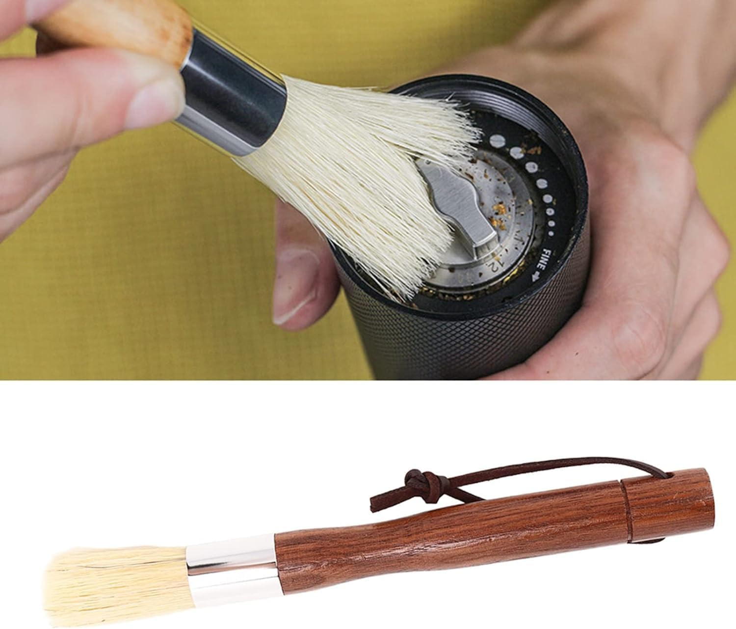 Coffee Grinder Cleaning Brush,1Pc Natural Boar Bristles Handle Espresso Machine Cleaning Brush,Coffee Grinder Brush Natural Bristle Cleaning Brush,Natural Bristles Wood Dusting Espresso Brush,Brown - Brown image number 5