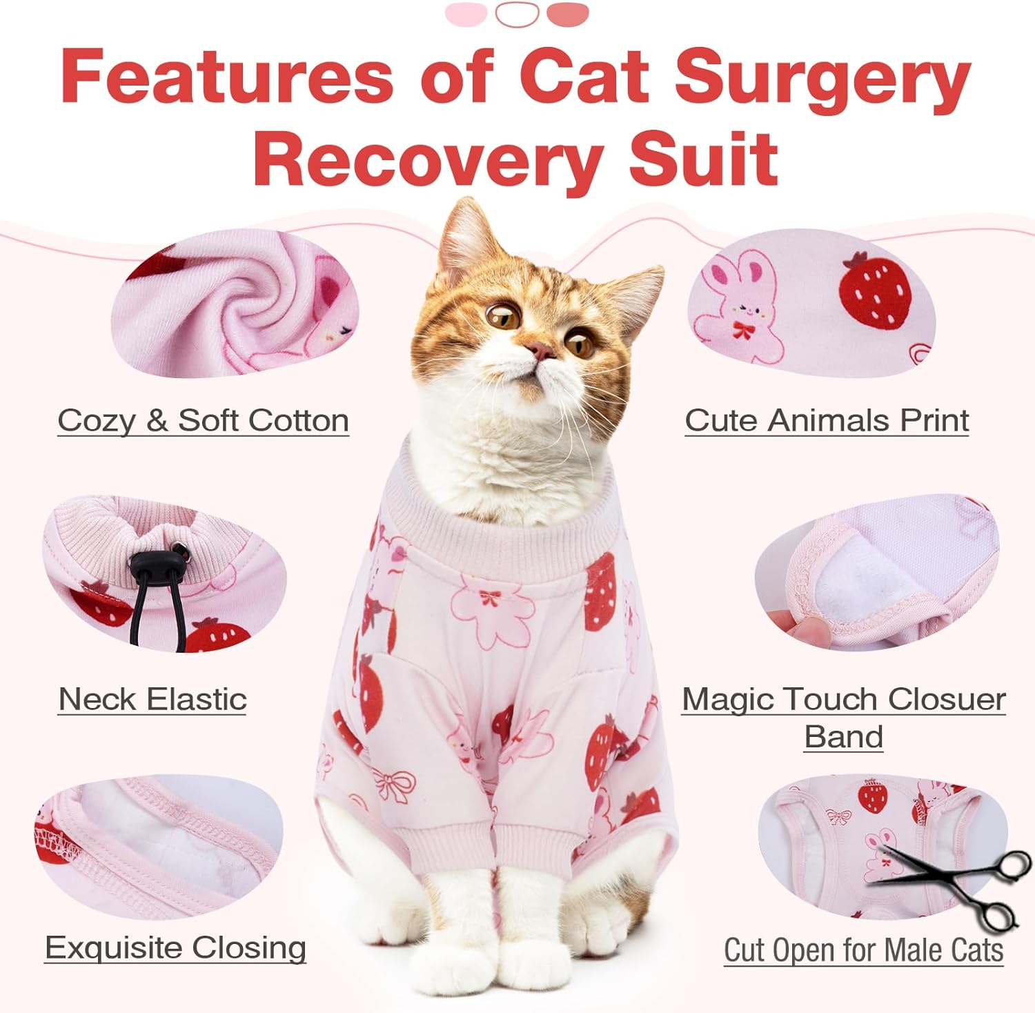 DENTRUN Cat Surgery Recovery Suit Female Male Cats Spay/Neuter Suit Soft Onesie after Surgery, Kitten Surgical Collar Cone Alternative Shirt, Abdominal Wounds Anti-Licking Cat Body Suit Post Surgery