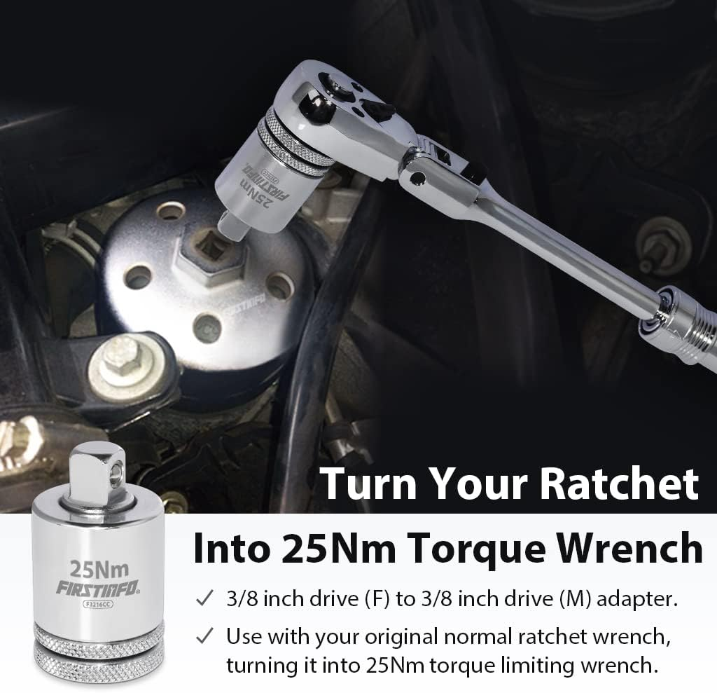 FIRSTINFO F3216CC 3/8" Drive 25Nm Torque Limited Adapter | Suitable for Engine Oil Filter Cap Wrench | Turn Regular Ratchet Wrench to 25Nm Torque Limited Wrench