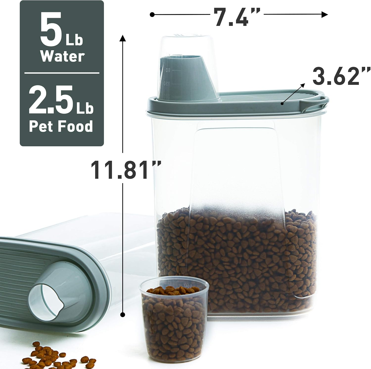Citylife 2 PCS 2.5 LB Dog Food Containers Small Pet Cat Food Storage Container Pour Spout Measuring Cup Bird Dry Food Dispenser with Lid image number 3