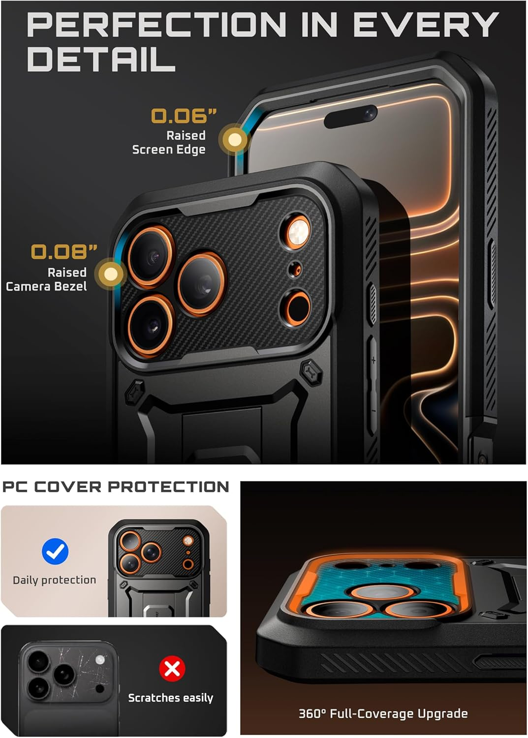 SUPCASE for Iphone 17 Pro Max Case with Camera Control Button (Unicorn Beetle Pro), [Built-In Kickstand & Screen Protector] [Military-Grade Protection] Full Body Heavy Duty Case, Black image number 5