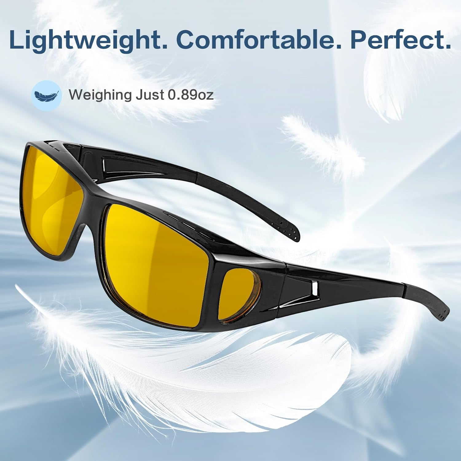 Night-Driving-Vision-Glasses anti Glare for Men Women - Polarized,Night Vision Glasses for Driving, Night Time, Fit over Glasses,Astigmatism,Yellow Lens,Shiny Black Frame image number 2