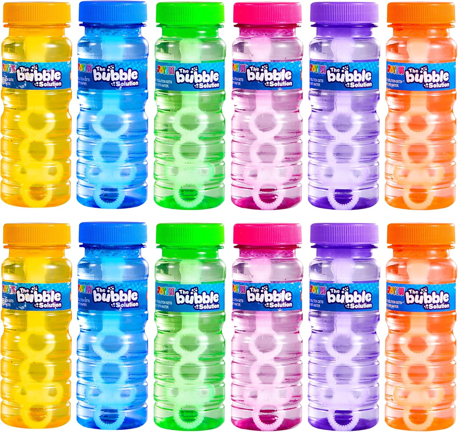 JOYIN 12 Pack Bubble Bottles (4Oz Bubbles Solution), Bubbles Party Favors for Kids, Bubbles Wand Bulk, 6 Colors Large Bubble Kit, Easter Basket Stuffers for Toddler, Summer Toddler Outdoor Toys