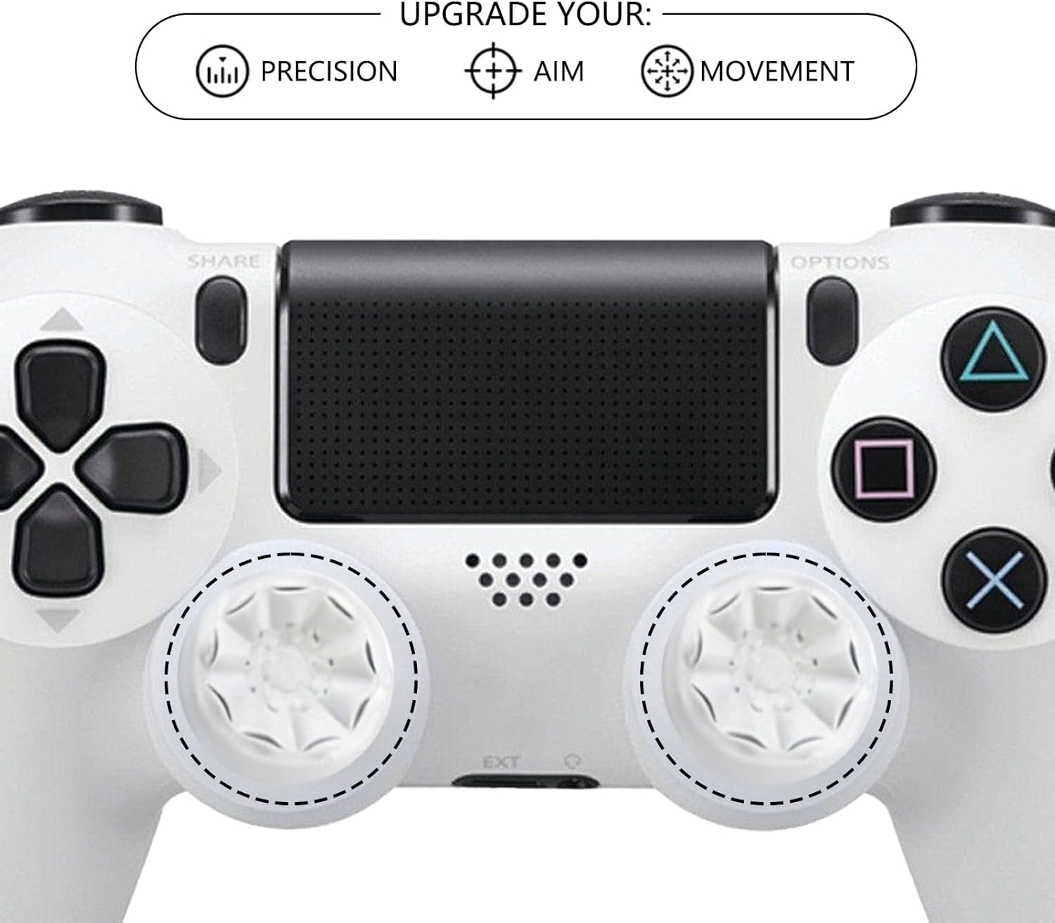 Yxvyxymyxxg Textured Thumb Grips for PS5, 2 Pairs Black and White Non-Slip Silicone Joystick Caps &mdash; Compatible with PS5 / PS4 Controllers, to Improve Grip/Control image number 2