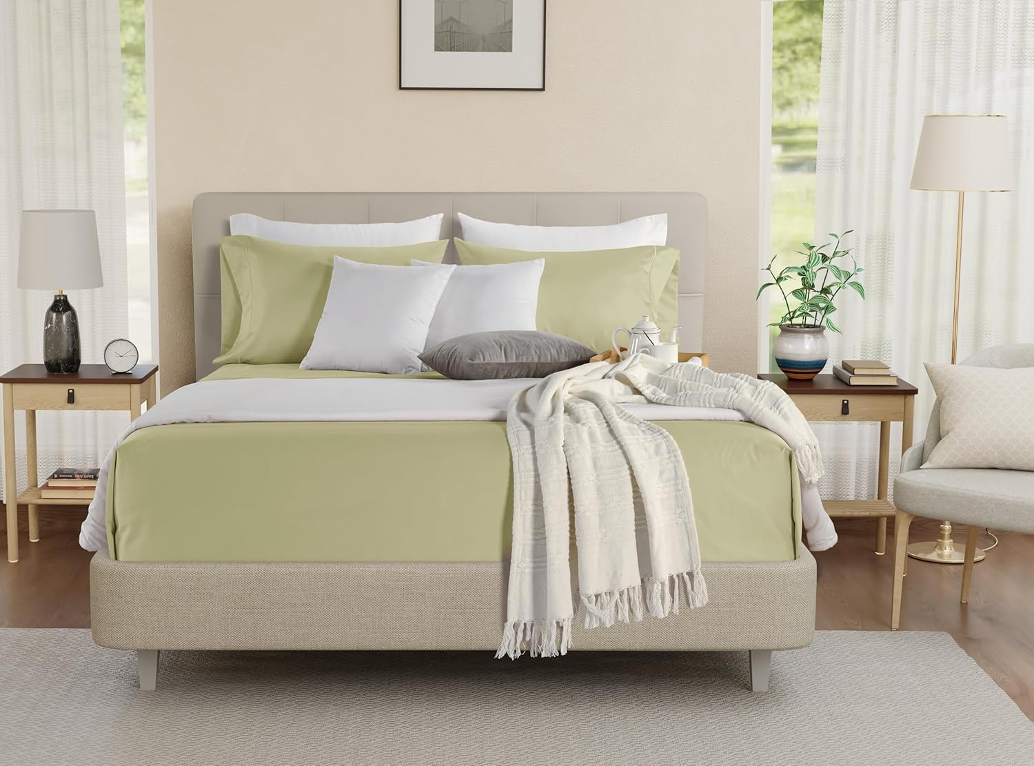 100% Cotton Bed Sheets Queen Set with Sheet & Pillowcase Sets - 800 Thread Count Bedding Sets Queen, Deep Pocket Sheets- Egyptian Cotton Sheets Queen Size- Sateen Weave Queen Sheet Set- Seafoam image number 5