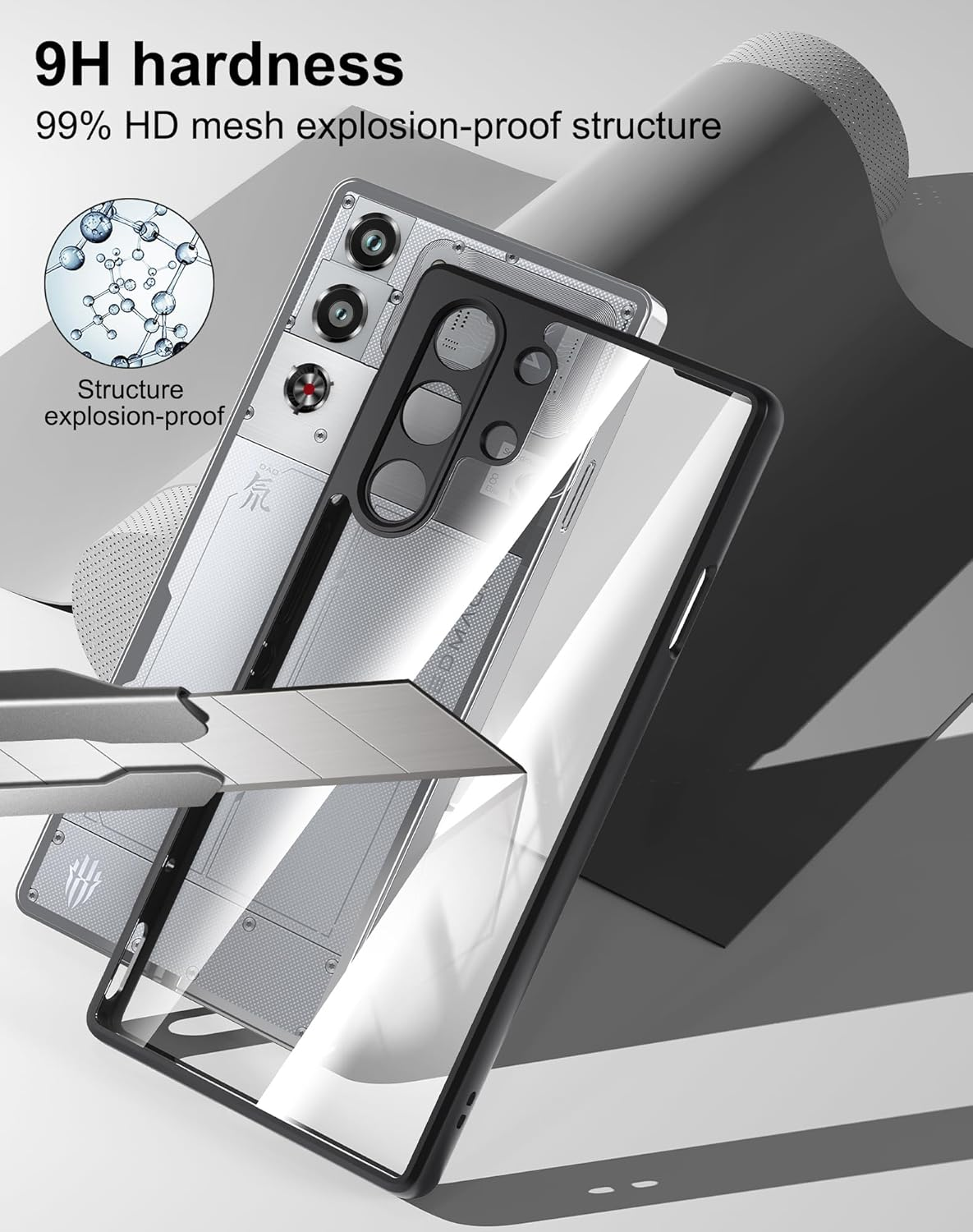 Foluu for ZTE Nubia Red Magic 10 Pro Case/Red Magic 10 Pro+ Case, [Not Yellowing] [Military Drop Protection] Shockproof Protective Slim Thin Cover for Red Magic 10 Pro 2024 (Black+Clear)