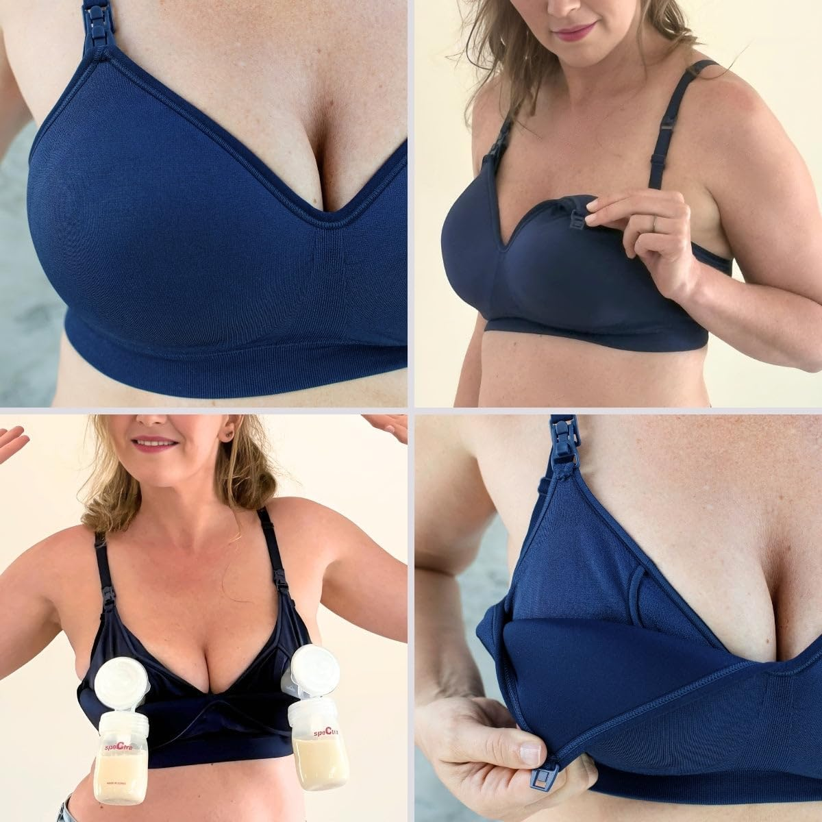 Supermom Hands Free Pumping and Nursing Bra - Hands Free Nursing Bra for Pumping - Breastfeeding Bras for Women, Indigo - Seamless, Medium image number 3