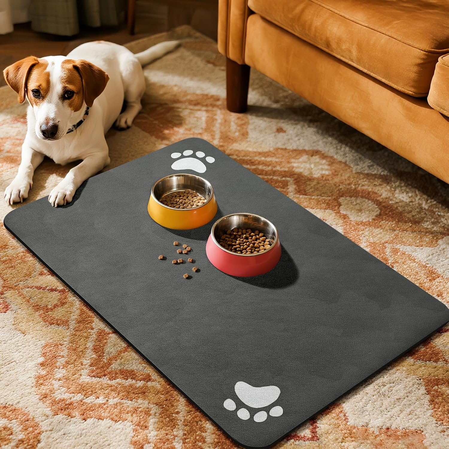 Pet Food Mat,Non-Slip Dog Food Mat, Feeding Mat Quick-Dry Dog Mat for Food and Water Bowl,Pet Placemats for Cat (Dark Gray, 40X60Cm) image number 6