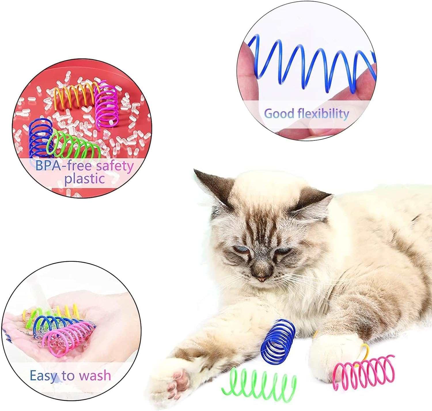 Mumoo Bear Cat Spring Toys 36 Pack Spiral Springs for Indoor Cats, Colorful Durable Plastic Spring Horns Attract Cats to Knock, Bite, Hunt, Interactive Cat Toys and Kittens