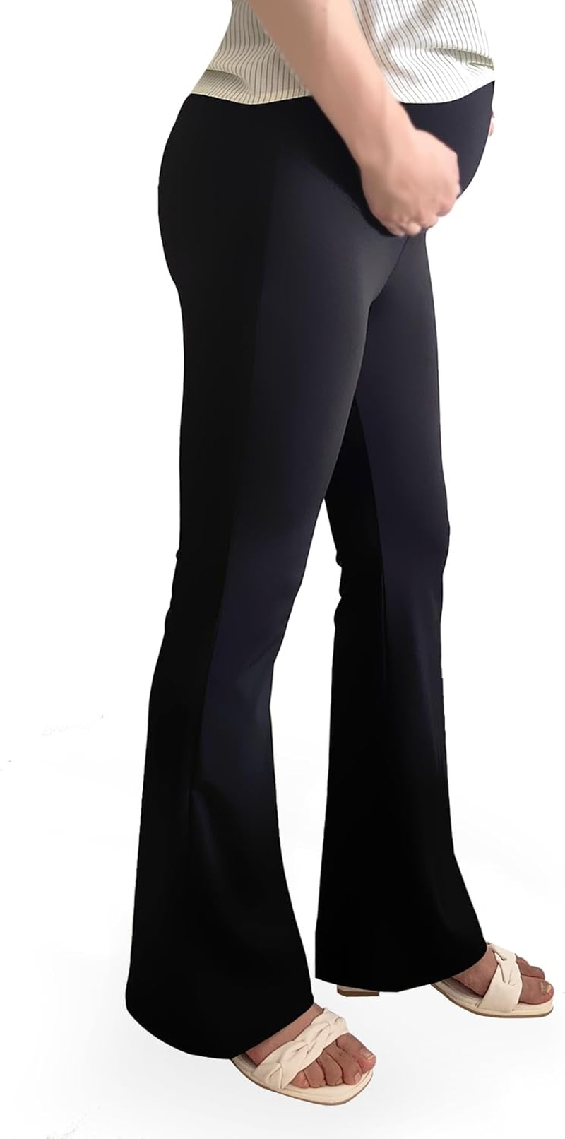 Maternity Leggings over Bump,Women'S Maternity Pants Pregnancy Buttery Soft Leggings Flare, Black, L image number 2