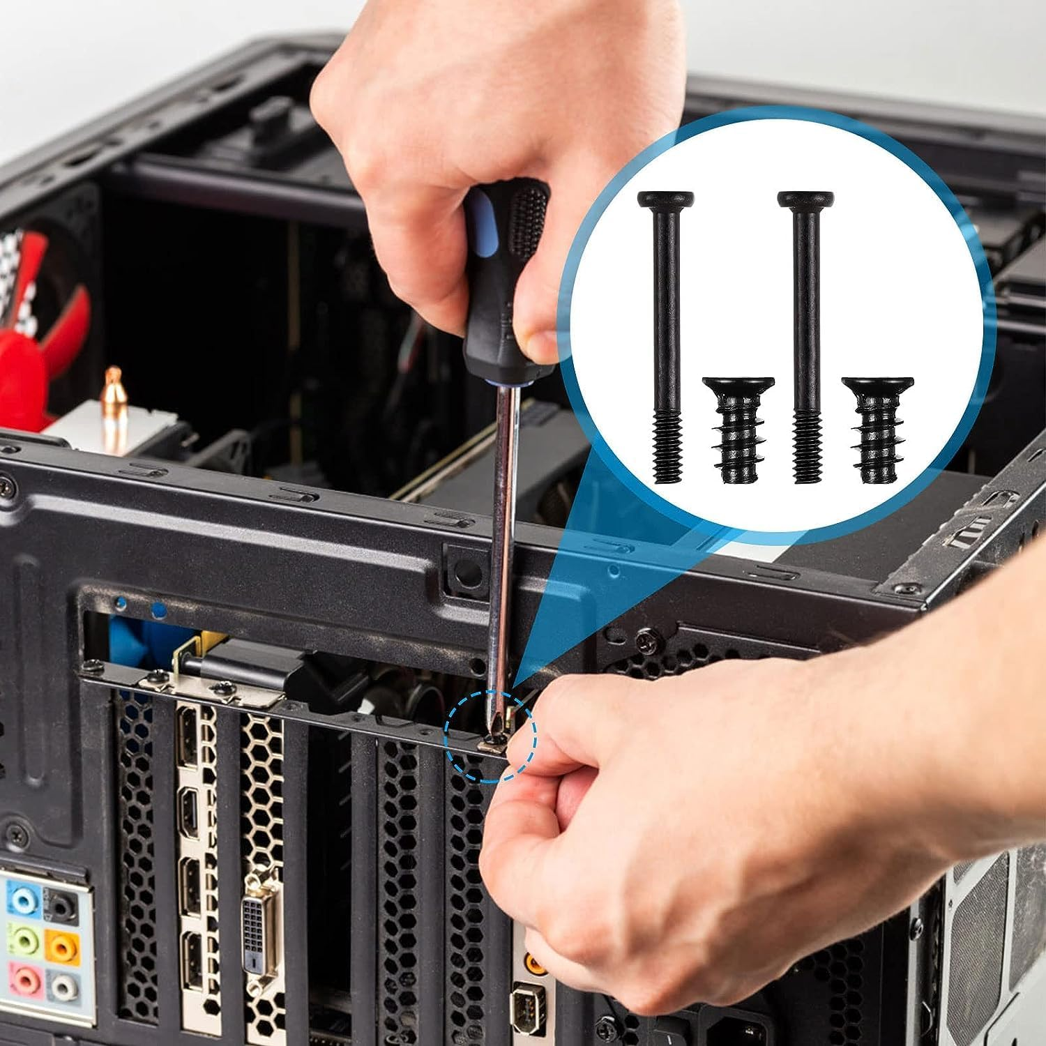 100 Pack Computer Case Fan Screws Kit,50Pcs #6-32X30Mm and 50PCS M5X10Mm Black for PC Fan Housing, Radiator and Chassis Components image number 4