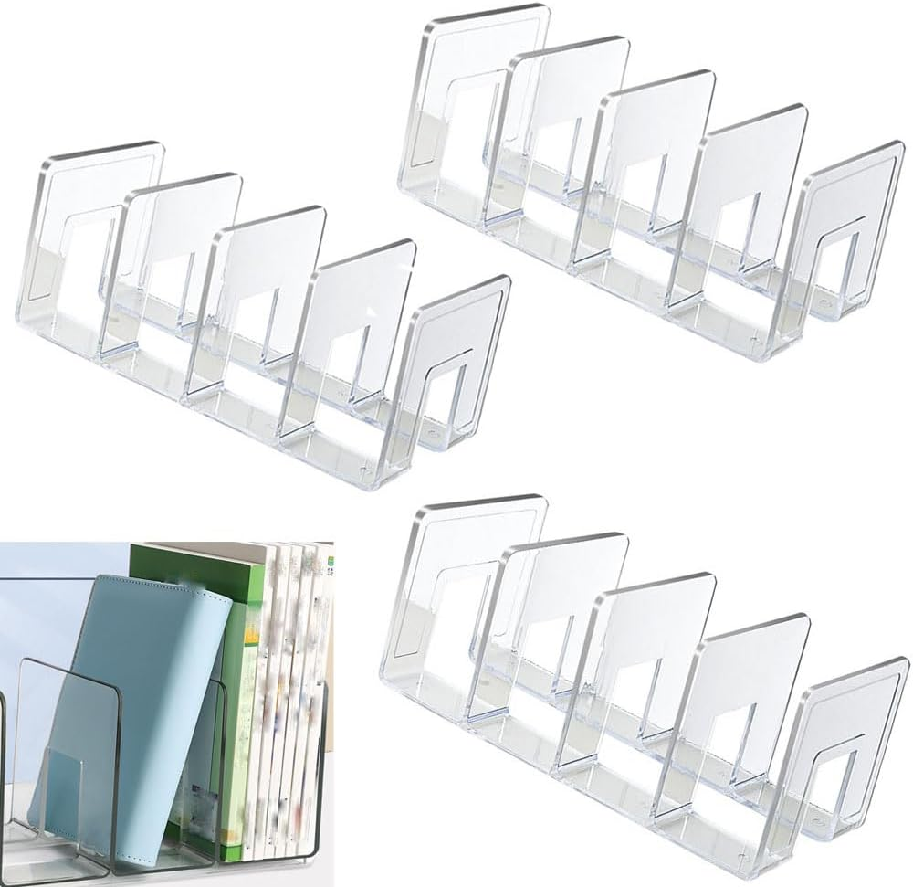 Esforzarse 3 Pieces Clear Acrylic File Sorter, 4 Sections Acrylic Desktop Organizer Holder, Desk File Organizer Holder Clear Desktop File Folder Holder File Organizer Shelf for Book image number 1