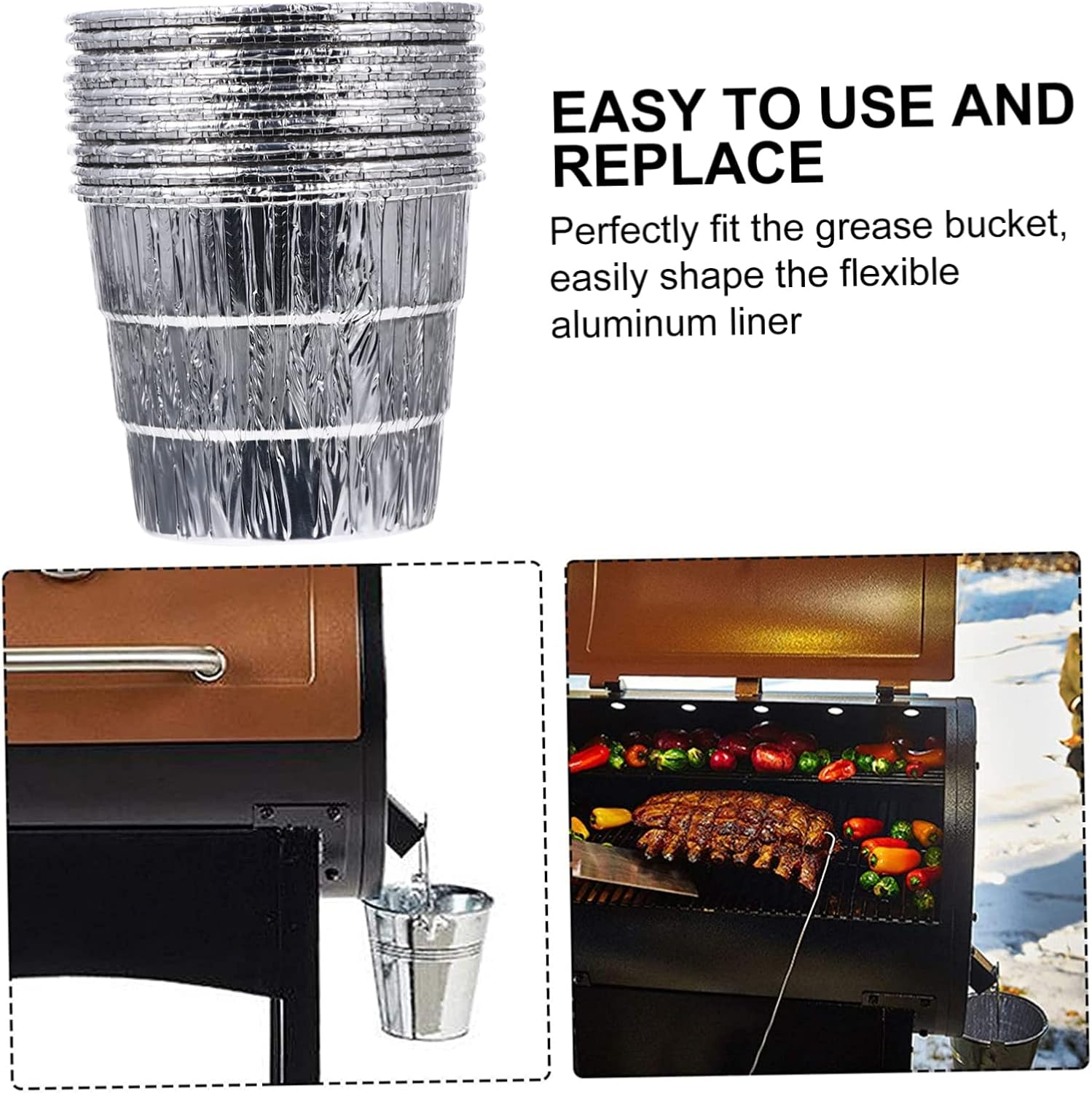 12Pcs Disposable BBQ Foil Lining for Grease Bucket Durable Galvanized Foil Liners for Pellet Grills Easy to Use Replace for Home Party Camping image number 6