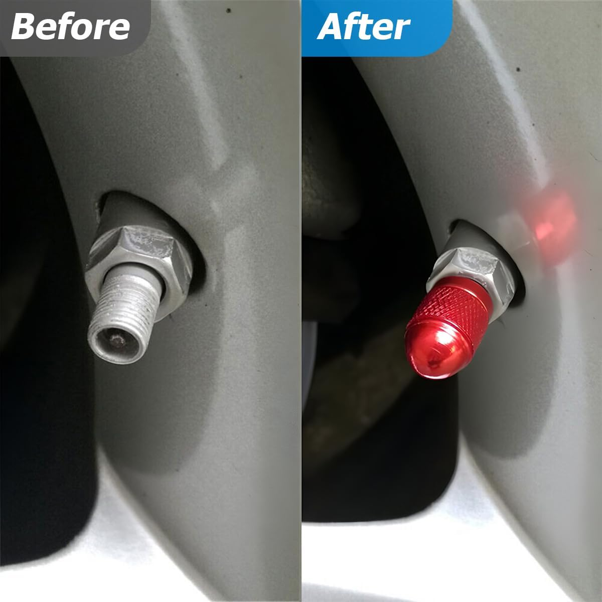 CGEAMDY Pack of 8 Car Valve Caps Cover, Car Valve Aluminium Caps, Car Tyre Bullet Valve Cap, Tyre Valve Dust Caps, Universal Replacement (Red)