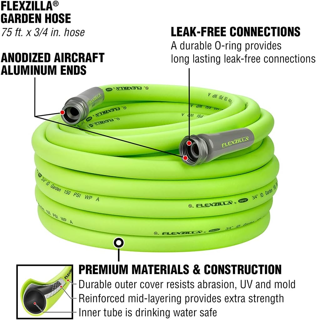 Flexzilla Garden Hose, 3/4 In. X 75 Ft., Heavy Duty, Lightweight, Drinking Water Safe - HFZG675YW image number 6