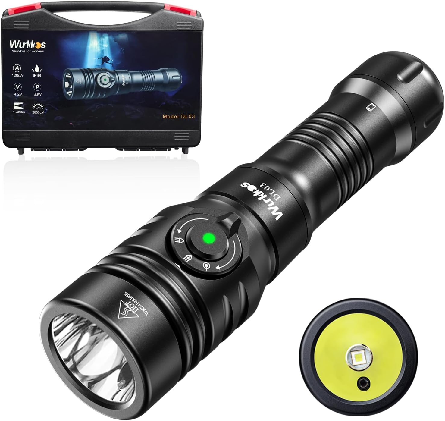 Wurkkos DL03 Dive Light 2800 Lumens 2-In-1 Scuba Diving Signal Light 1000M Green Beam and White LED Combo Underwater Flashlight,Rechargeable Flashlight IPX-8 Waterproof Submersible Flashlight image number 6