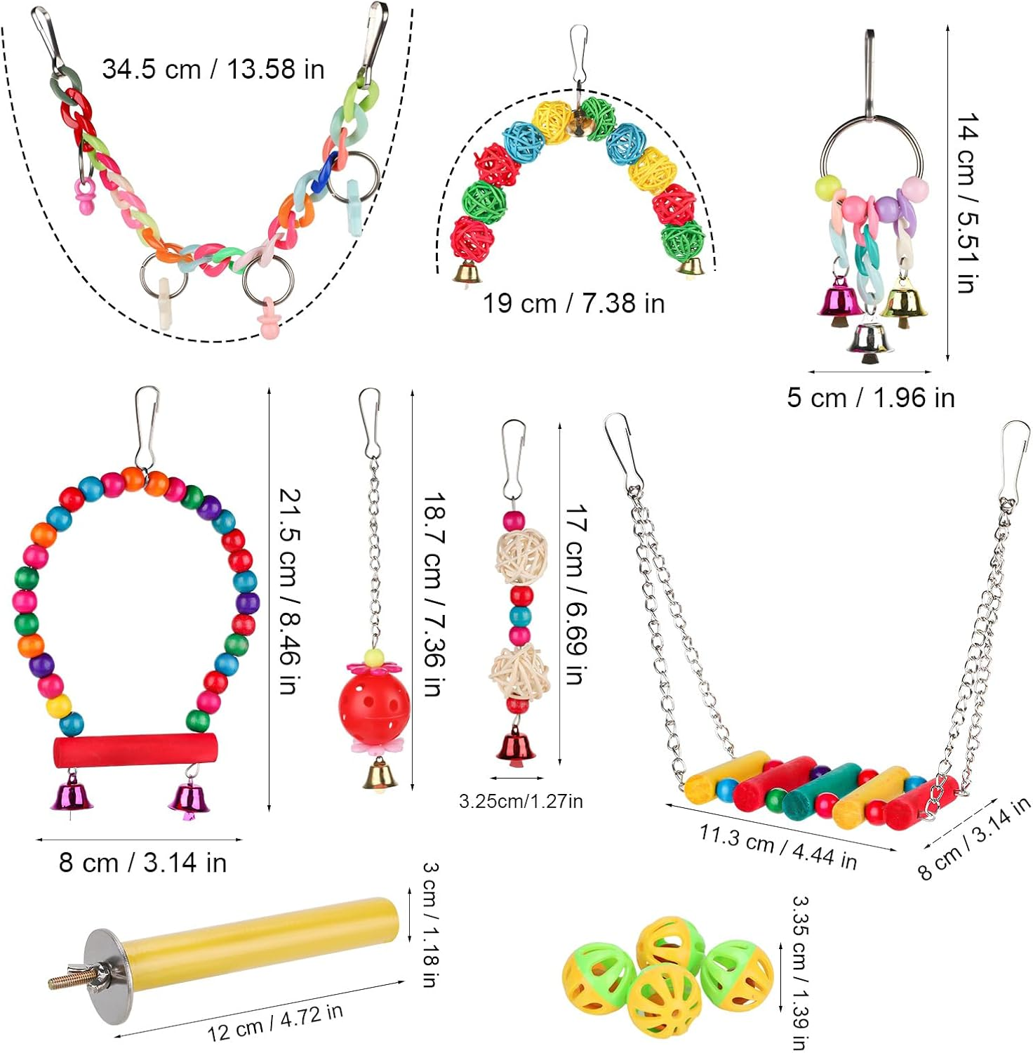 12Pcs Bird Swing Set, Bird Toys for Parakeets Bird Swing Standing Chewing Toys Hammock Climbing Ladder Bird Cage Accessories for Cockatiel Budgie Conure Mynah Lovebird image number 5