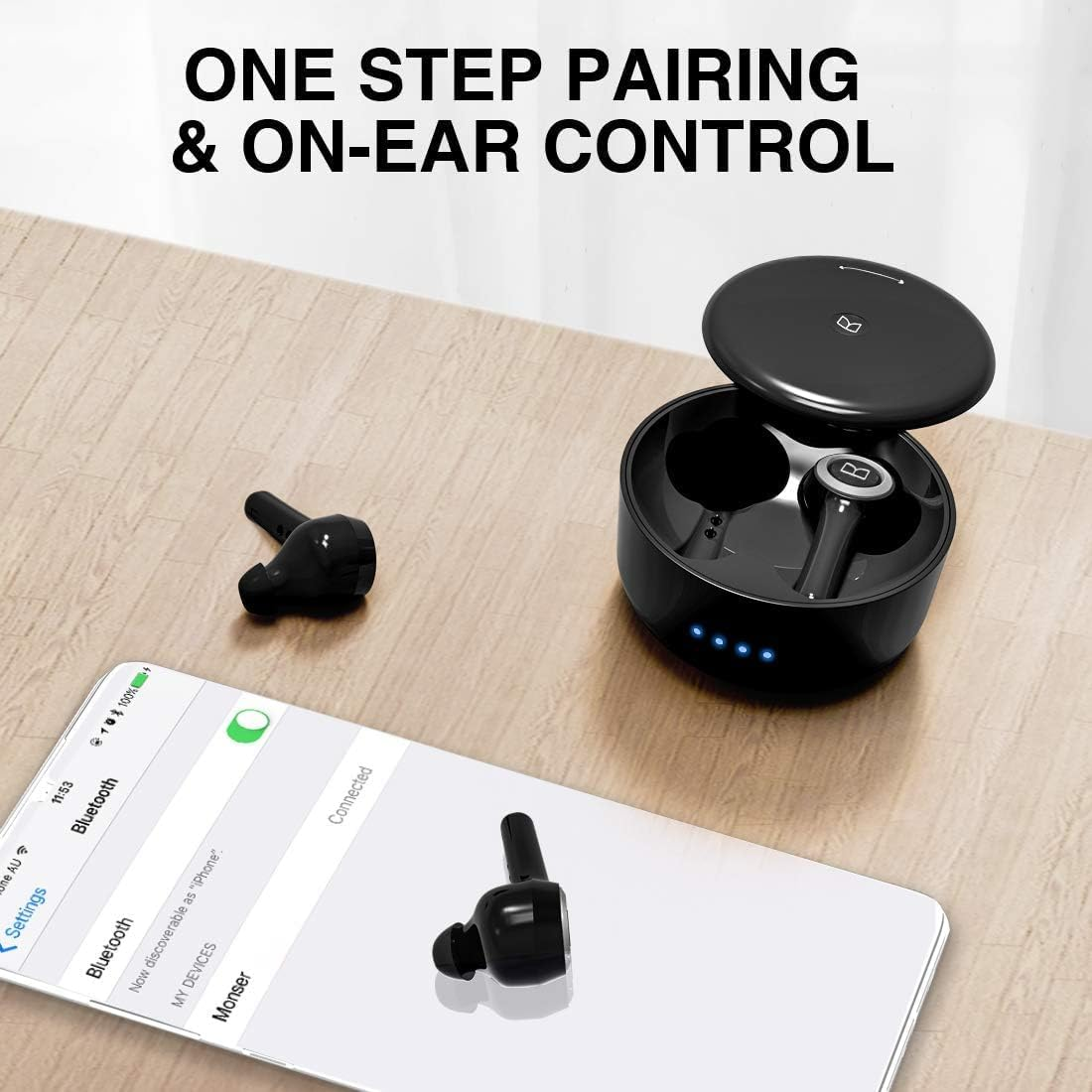 Monster MH21901 137146-00 Clarity 102 Bluetooth Headphones In-Ear Headset, Sweat-Resistant, Water-Repellent, One Size, Black