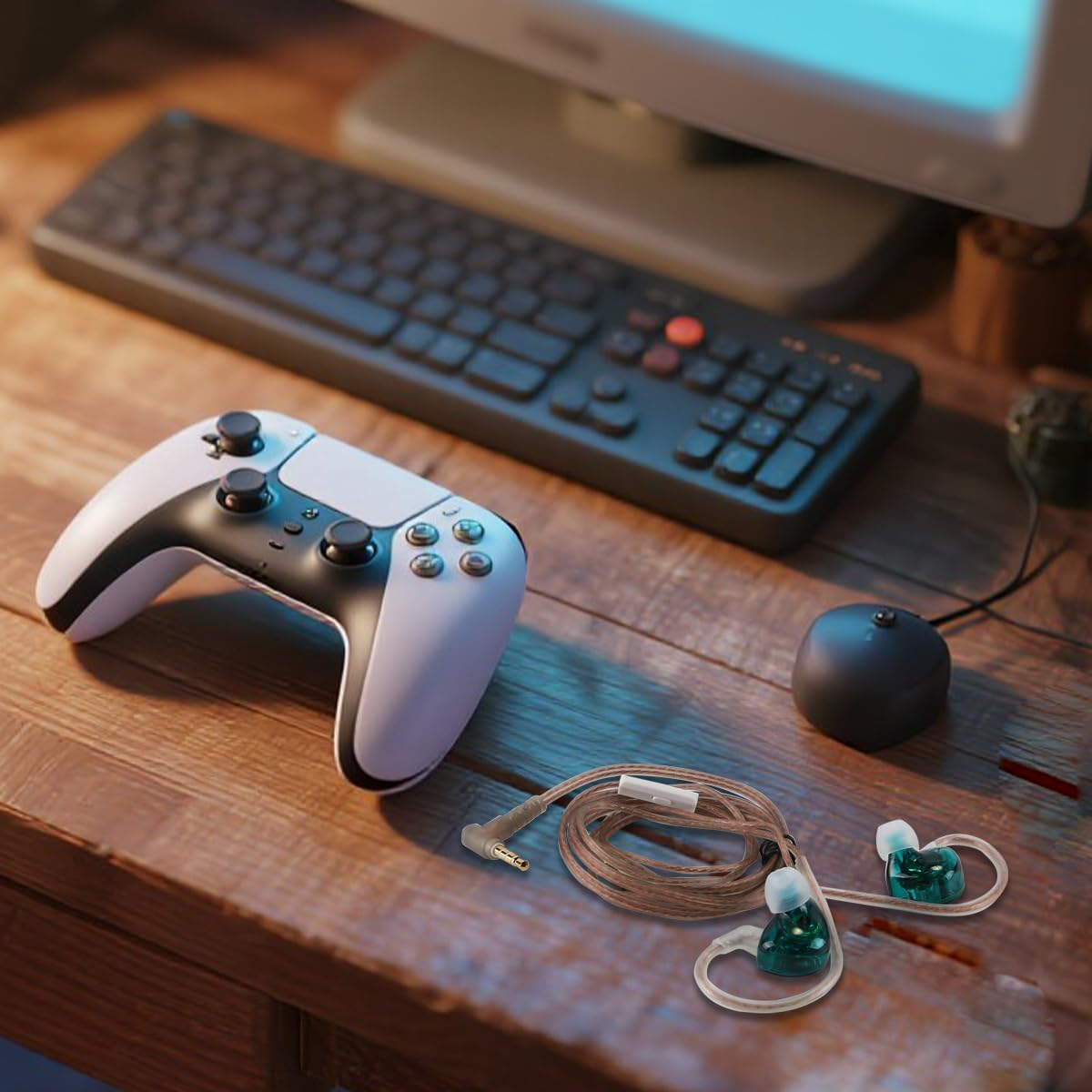 Laroal IEM Earphones Deep Bass Sound Headphones Driver 10Mm Dynamic Driver over Ear Headset for Phone PC (Cyan with Microphone) image number 4