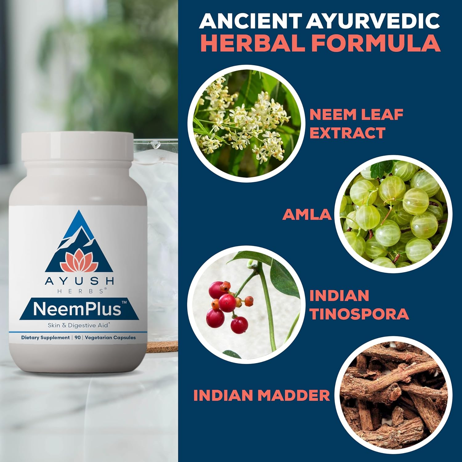 Ayush Herbs Neem plus Herbal Supplement, 90 Count image number 6