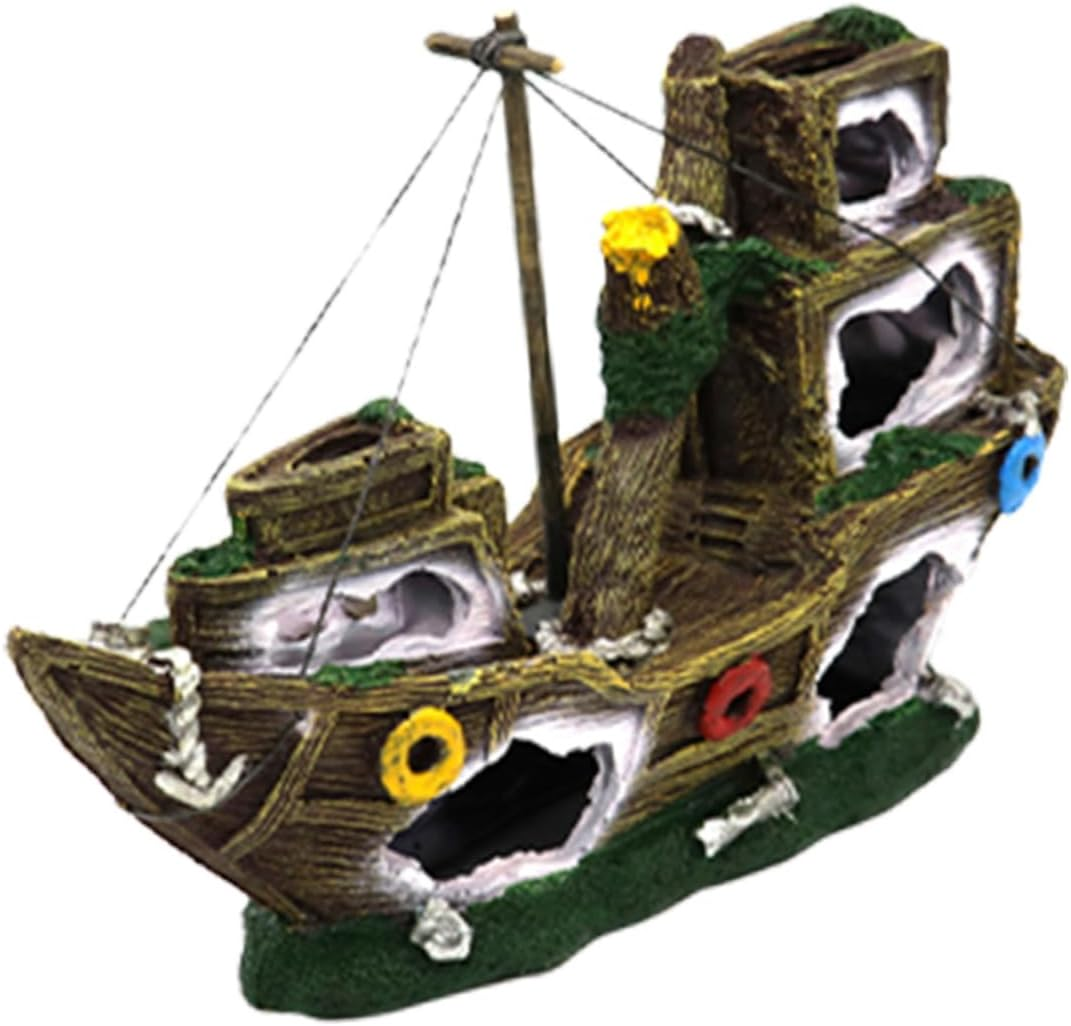 POPETPOP Resin Aquarium Shipwreck Ornament Fish Tank Decoration Lightweight Home Aquarium Landscape Resin Shipwreck for Fish Tank image number 1