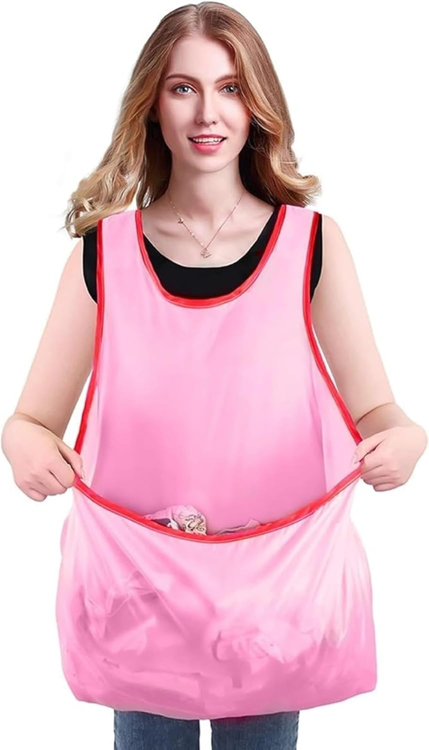 Shopiness Laundry Apron for Wet Clothes Transport and Practical Laundry Solution with Large Pocket, Drying Apron Ideal for Drying, Gardening, and Daily Use (Pink) image number 5