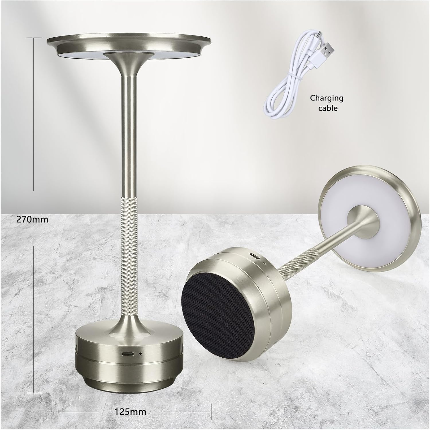 MMOBIEL Wireless LED Table Lamp, Rechargeable round Metal Lamp with Touch Control, Continuous 3-Colour Dimming, USB-C, 1800 Mah Battery for Bedroom, Restaurant, Indoor & Outdoor - Silver image number 4