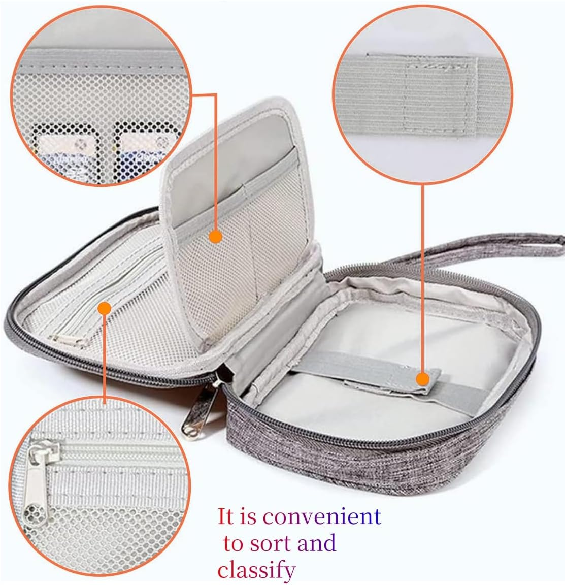 Electronic Accessories Bag,Travel Cable Organizer Bag Pouch Electronic Accessories Carry Case Portable Double Layers Storage Bag for Cable,Adapter, Battery and More,Mouse,Ipad, Phone (Grey) image number 3