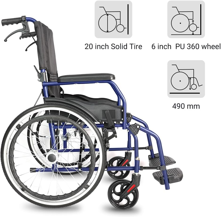 Altus Self-Propelled Wheelchair Manual Lightweight Mobility Transport 20-Inch Wheel Chair (Blue Frame) image number 1