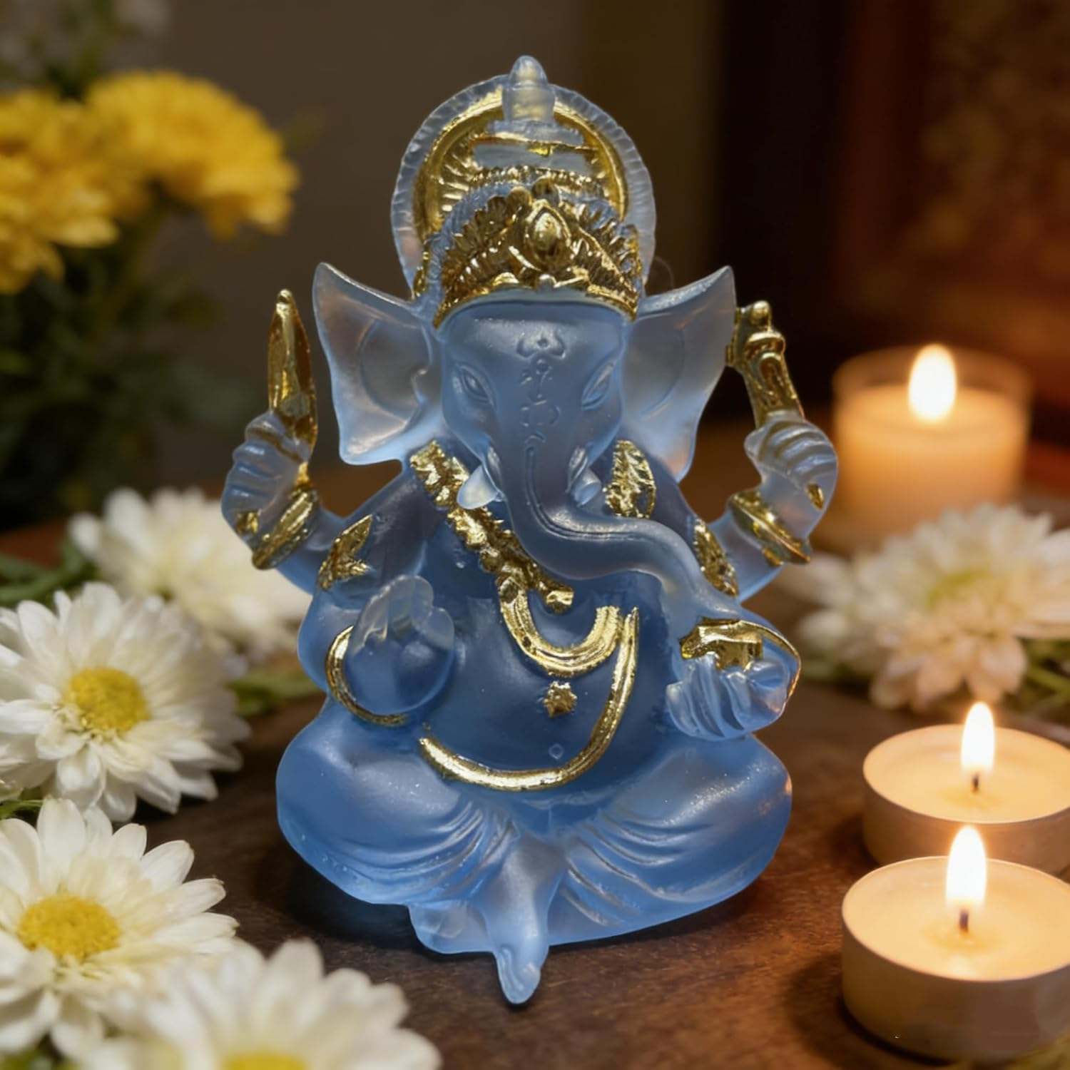 Indian God Lord Ganesha Statue,Hindu Elephant Statue Ganpati Idol Buddha Sculptures,Hindu Gift,Home Temple Mandir Meditation Yoga Room Decor 7.87"(Sandstone)