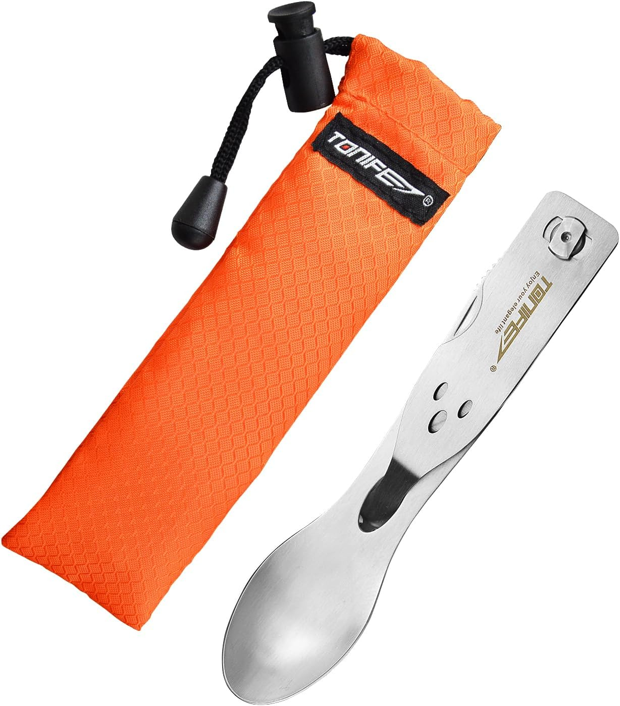 TONIFE Mealbud 3 in 1 Camping Cutlery Set Includes Knife, Fork and Spoon, Portable Camping Utensils with Nylon Storage Bag Stainless Steel Cutlery for Traveling and Camping image number 3