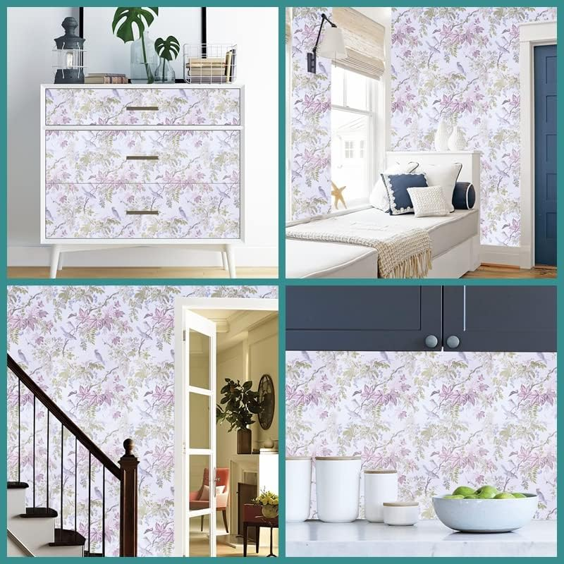 Arthome Peel and Stick Wallpaper Self Adhesive Birds Floral Contact Paper 43.5X305Cm Wall Paper Removable Decorative Vinyl for Room and Furniture Decoration. image number 4