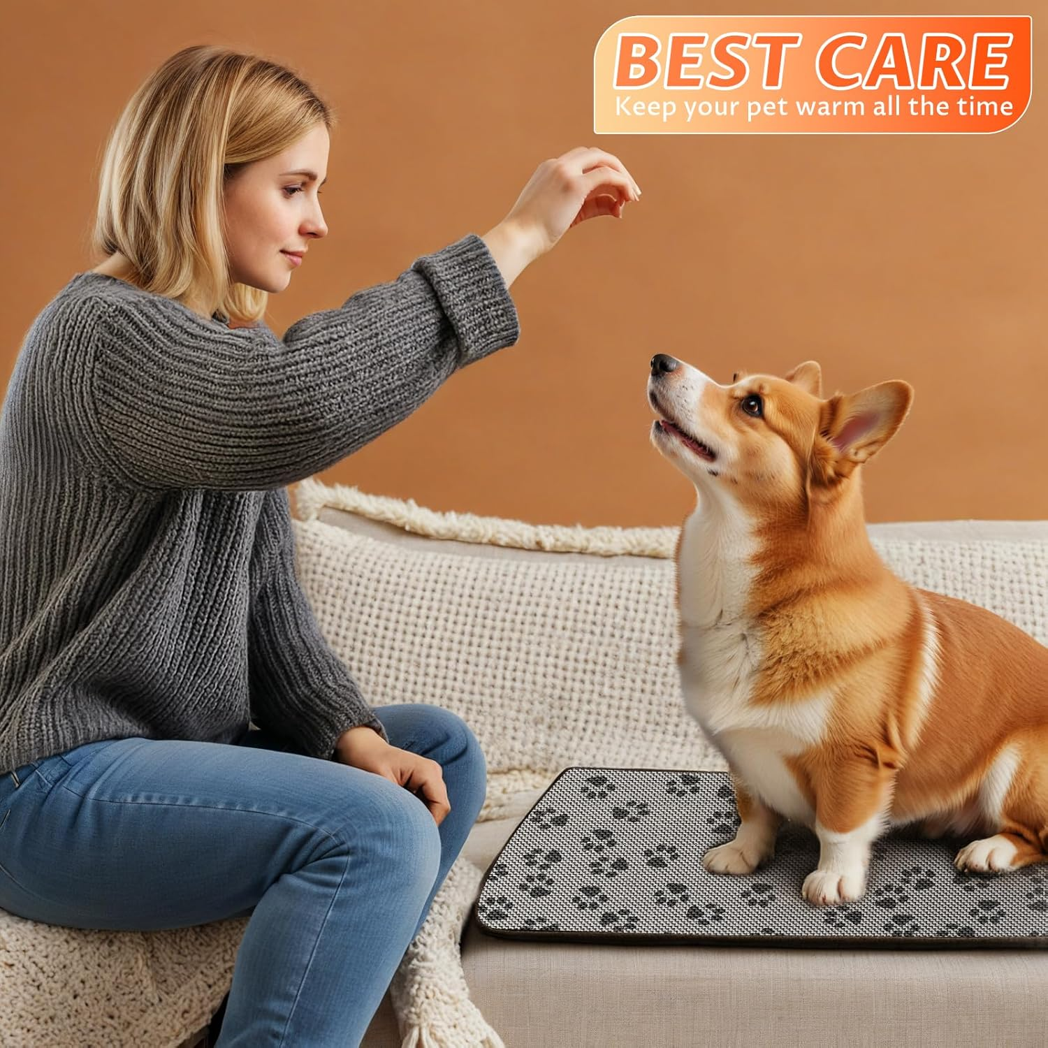 Pet Heated Mat for Cats Dogs - Large Pet Heating Pad with Indicator and 2 Adjustable Thermal, Warming Cat Dog Bed Blanket with Overheating Protection, Bite Resistance Cable - Gray, 50X70Cm image number 5