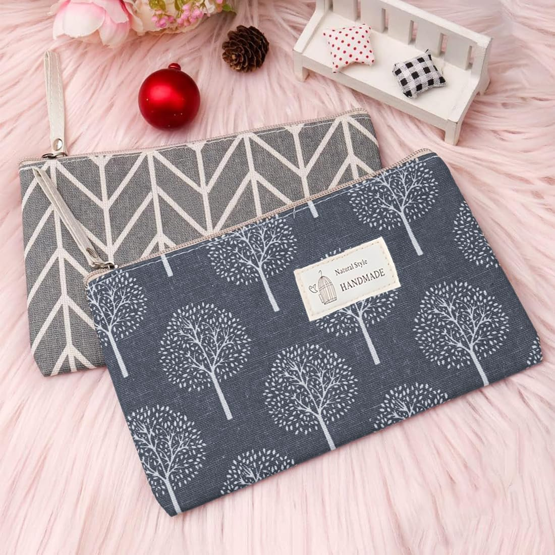 Pack of 2 Canvas Cosmetic Bag, Small Cosmetic Bag, Multifunctional Make up Bag, Travel Cosmetic Bag, Women'S Makeup Bag with Zip, Portable Wash Bag, Cosmetic Accessory Organiser image number 3