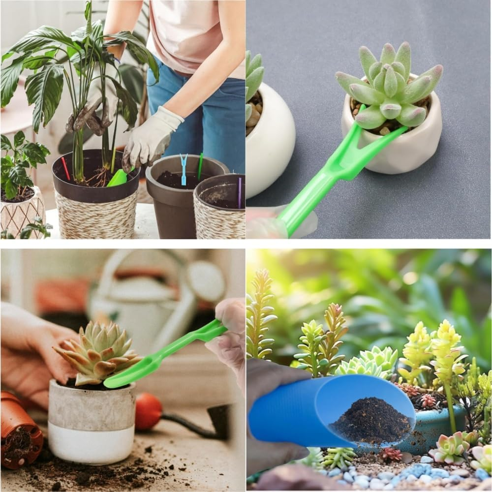 DACUAN 12 Pcs PVC Succulent Soil Scoop,Succulent Care Plastic Kit, Colorful Mini Garden Tool Set for Flower Succulent Planting,Transplanting,Weeding image number 4