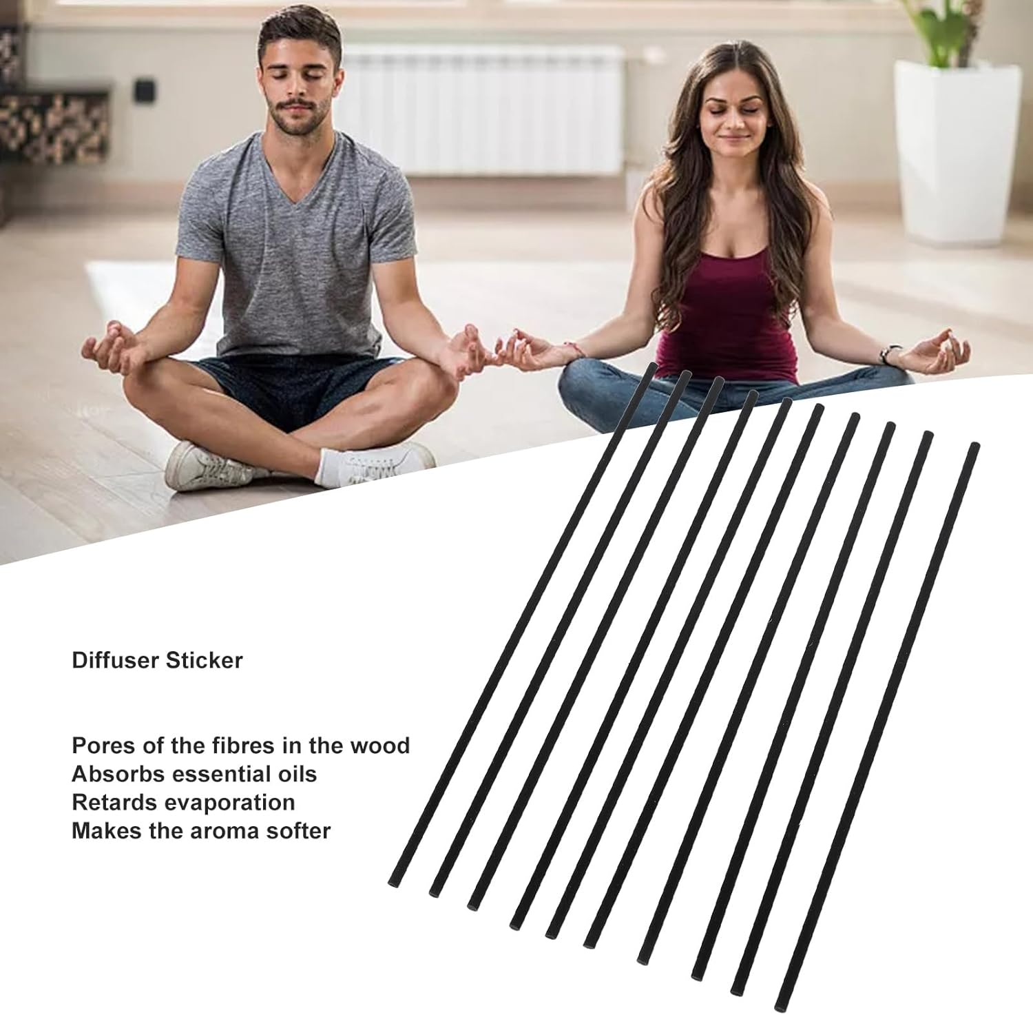 Wooden Diffuser Sticker 9.8In Black Replacement Stick for Yoga Meditation image number 2