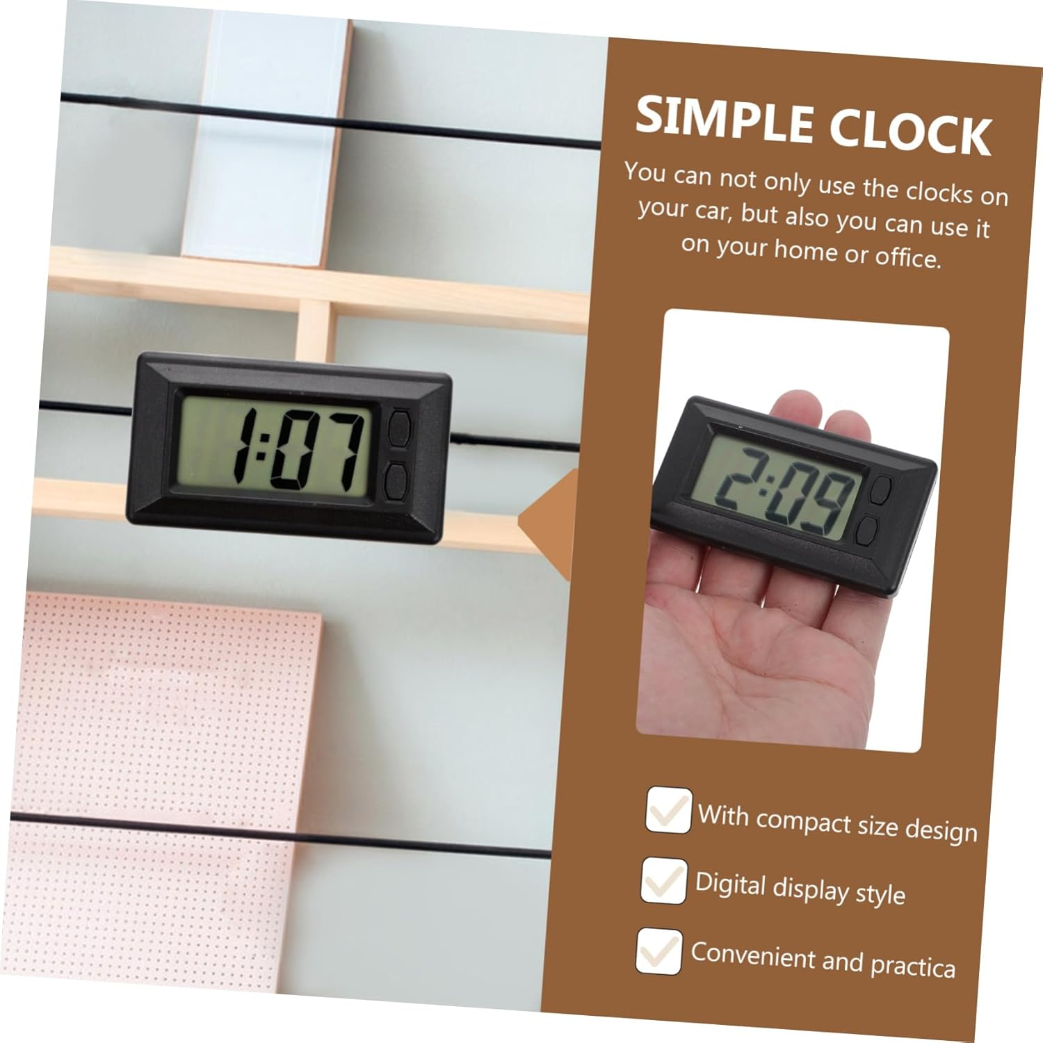 Gatuida Car Electronic Clock 3D Clock Self Adhesive Digital Clock Travel Alarm Clock Digital Clocks Clock Projector Ultra Thin Digital Clock Digital Calendar Magnetic Clock Black Plastic image number 5