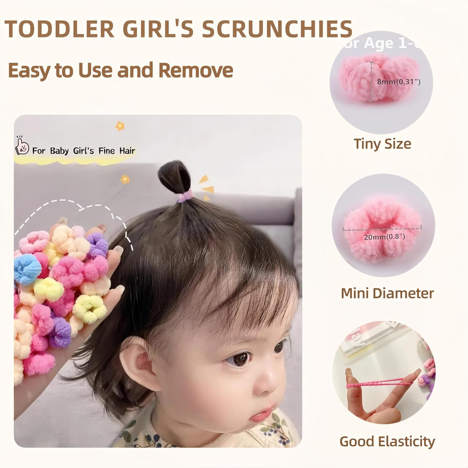 Toddler Hair Ties, Mini Hairties for Infant Girls,No Damage Hair Scrunchies for Children,Soft Cotton Hair Tie,Seamless,105-110 Pcs,Won'T Pull Out (Muti-Colored A) - Muti-Colored A image number 2