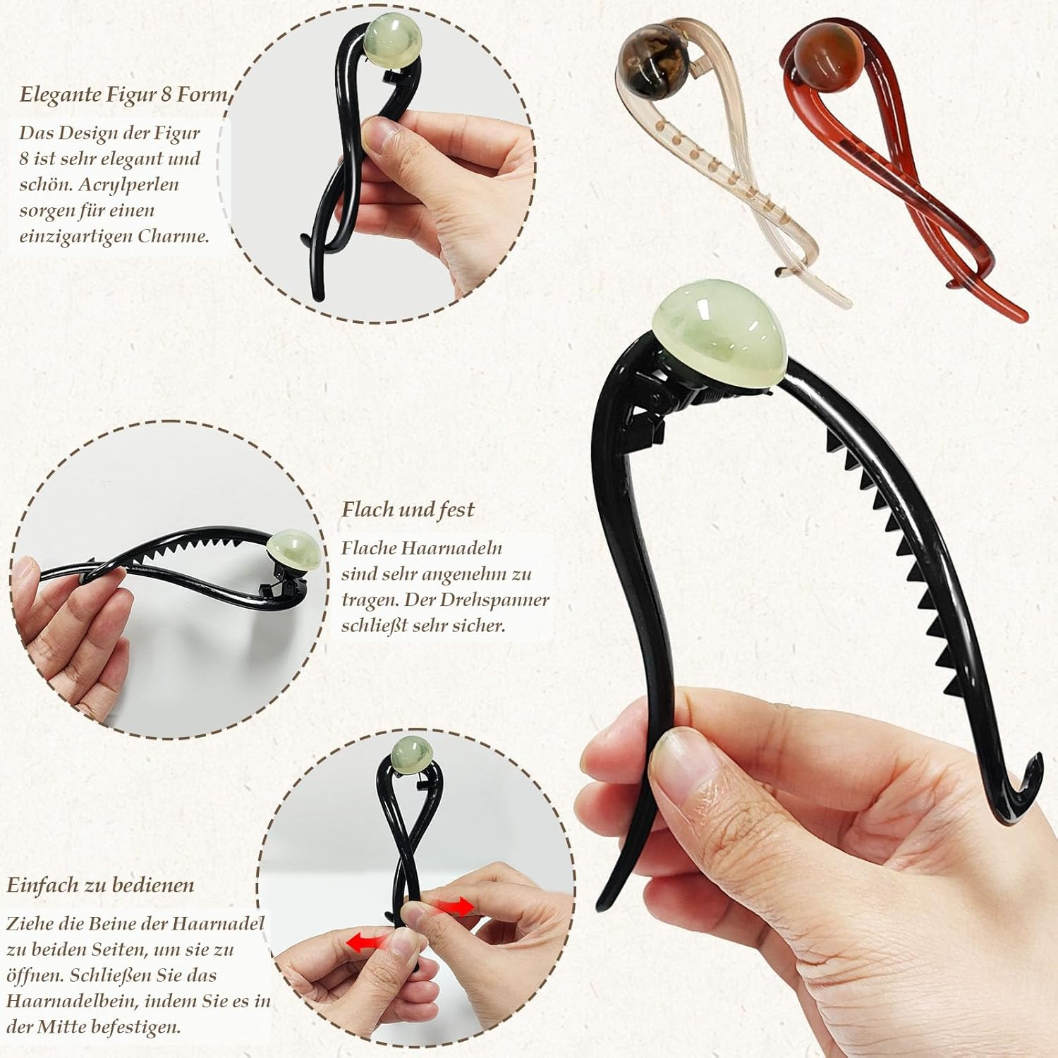 ZOCONE Pack of 6 Women'S Pearl Hair Clips Large French Hair Pin Banana Hair Clip Elegant Twist Hair Clip Hair Accessories Women image number 5