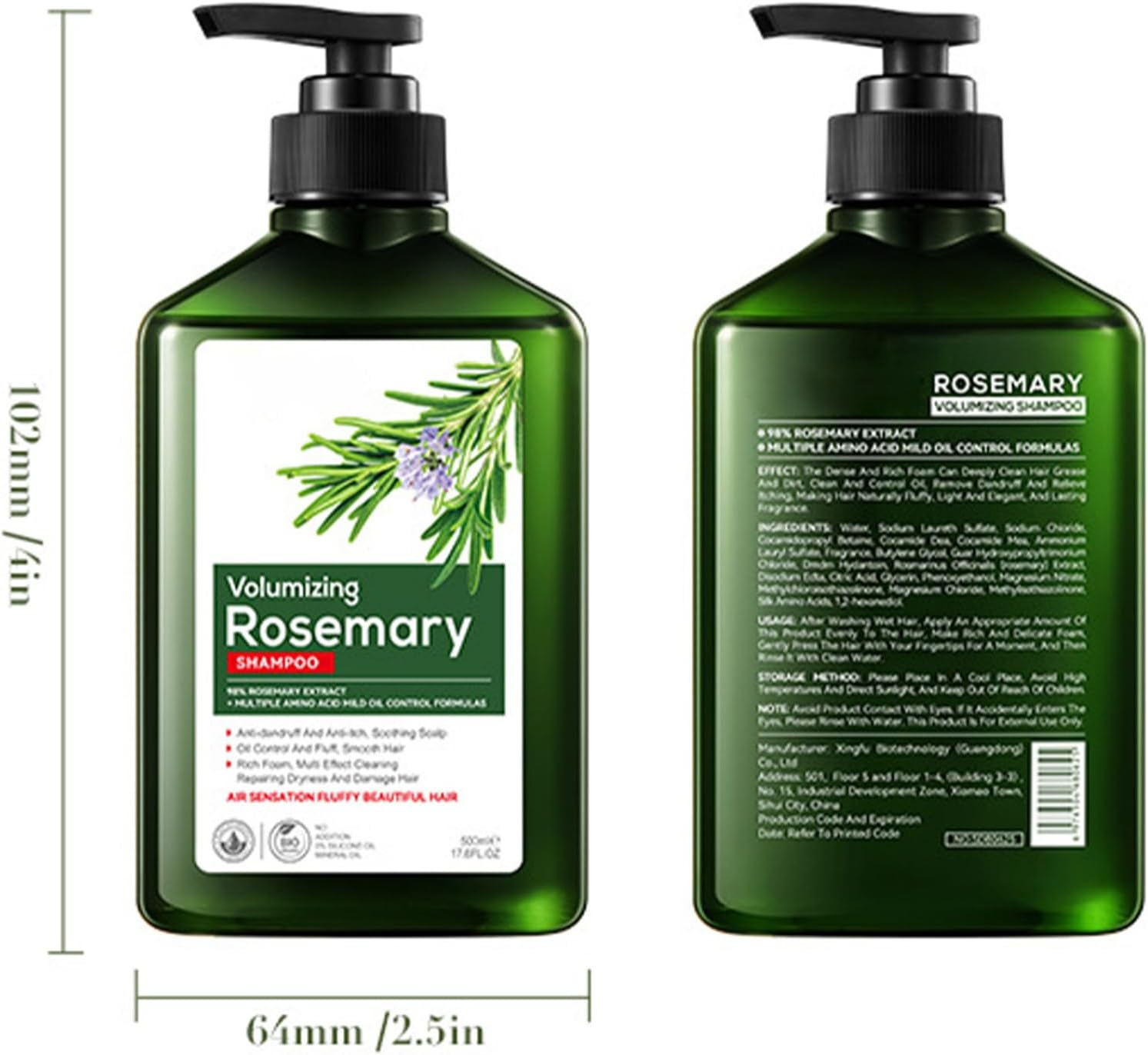 Miutii Rosemary Shampoo for Dry Damaged Hair 500Ml Hydrating Gentle Cleanse Dandruff Control Itchy Scalp Care Moisturizing Shine Hair Strength Green One Size image number 4