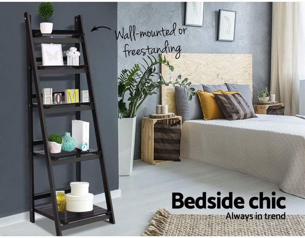 Artiss Bookshelf, 5 Tier Display Corner Wall Ladder Shelves Bookcase Bookshelves Storage Rack Plant Stand Home Living Room Bedroom Office Furniture, Wall-Mounted 140Cm Height Black image number 2