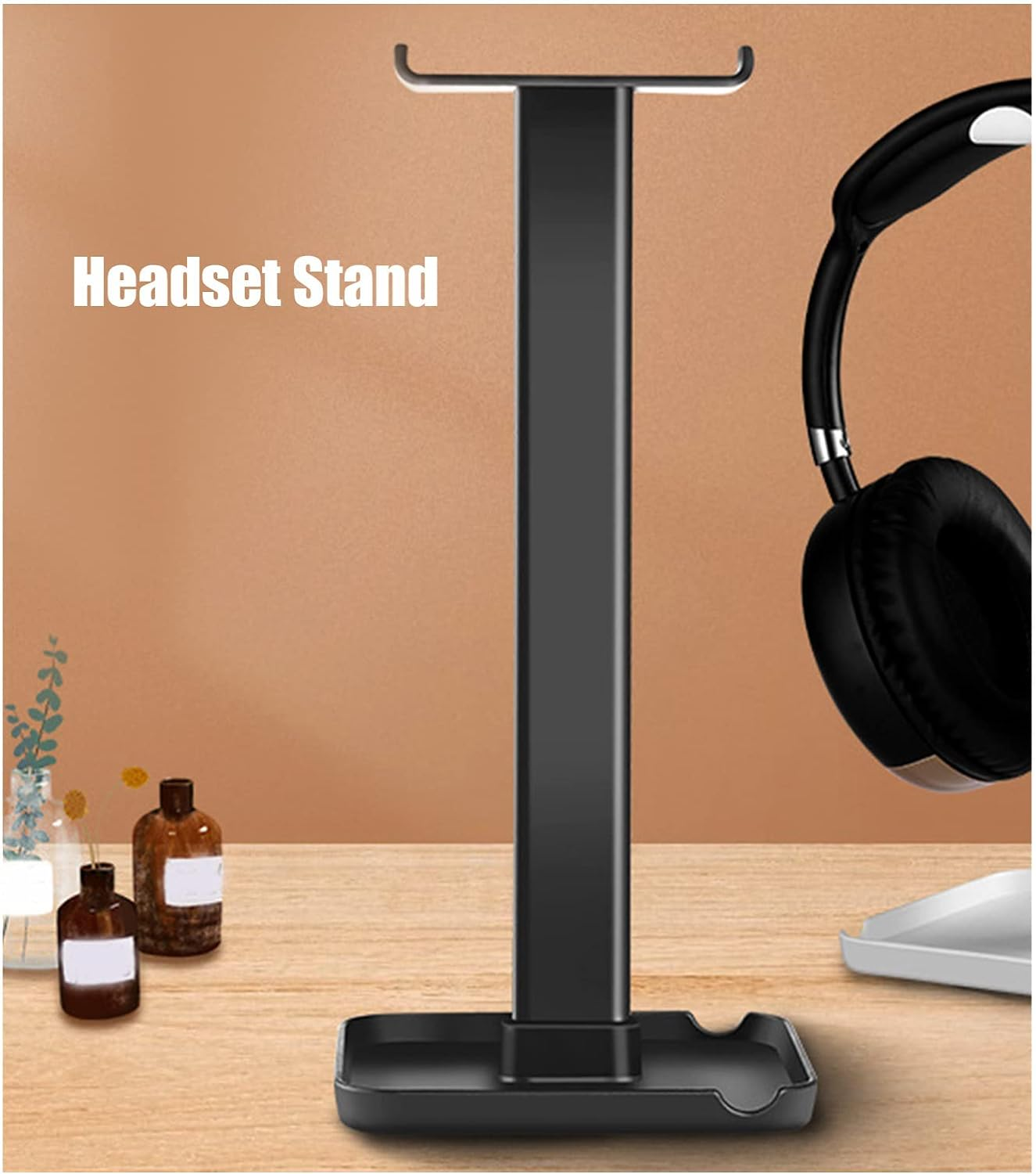 Headset Stand, Premium ABS Headphone Holder Bright Colour Safe Stable for Office for Desk for Home(Black) image number 5