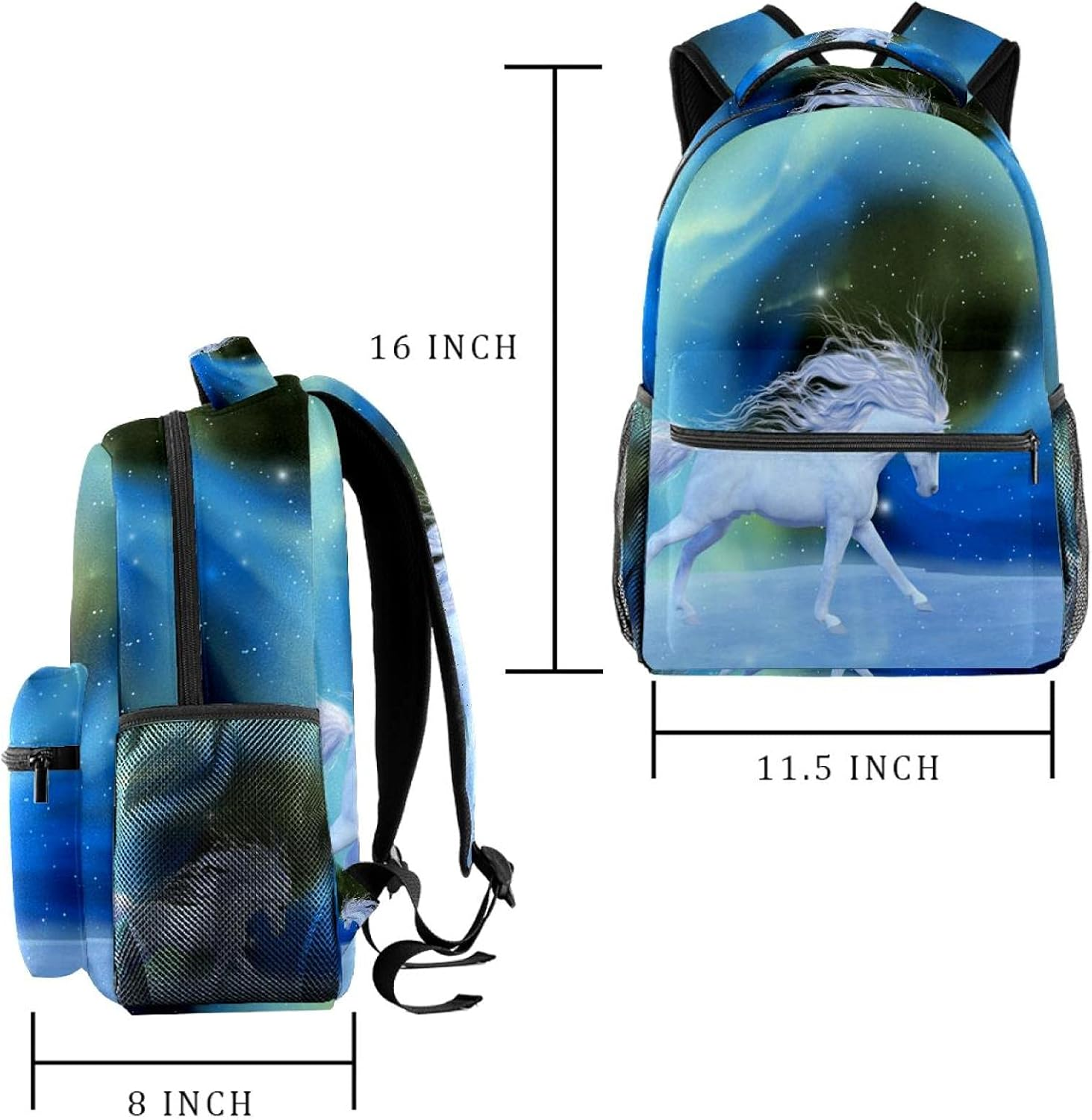 A White Magical Unicorn Flying through the Universe Backpack Students Shoulder Bags Travel Bag College School Tote Backpacks image number 1