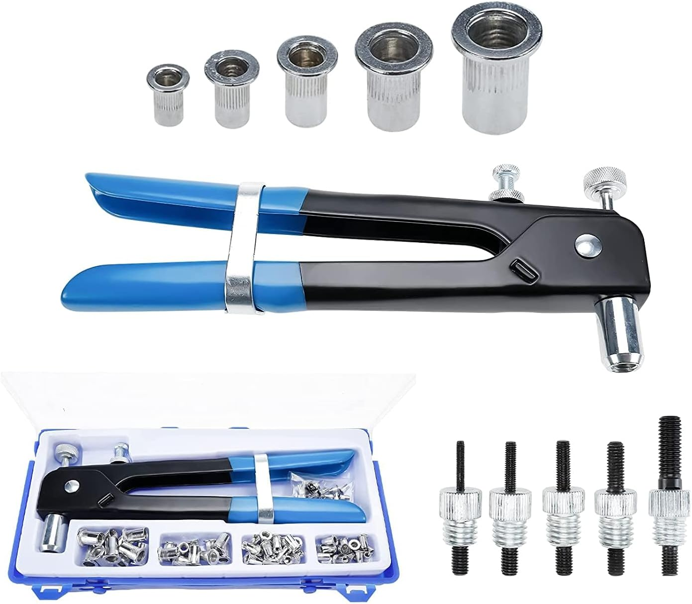 Tootoo 107X Riveter Nut Nutsert Tool Rivnut Gun Wrench Nuts Riveting Kit Mandrels M3-M8 image number 6