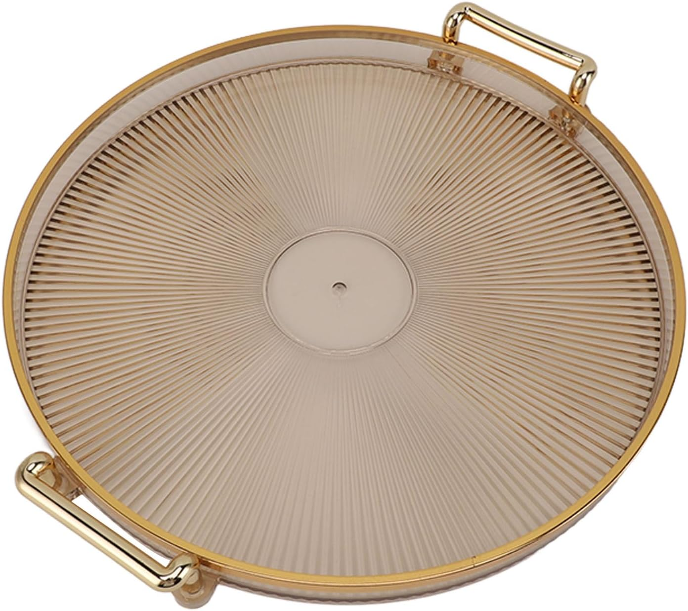 Round Decorative Tray with Gold Handles - Multi Functional Golden Rim Serving Tray for Fruit Desserts, round Tray with Gold Handle (Smoke Gray)